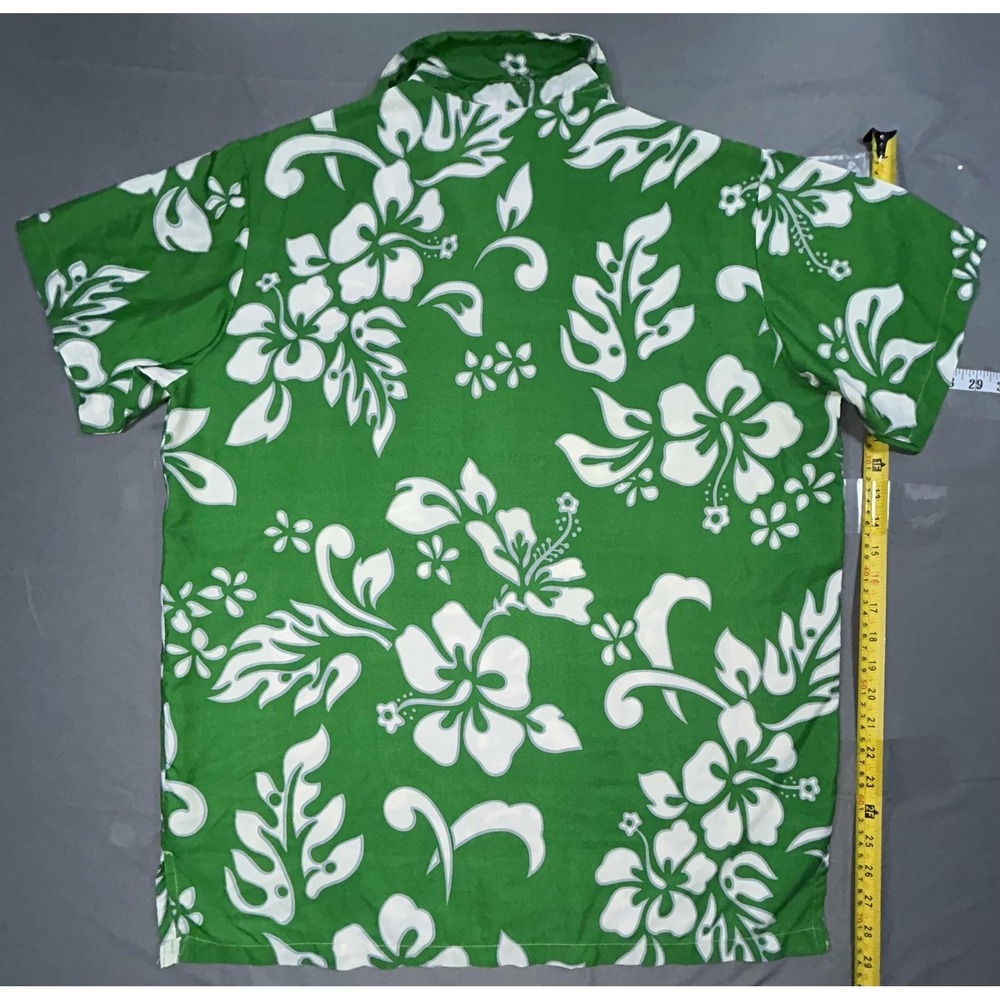 V.H.O Shirt Mens L Green Floral Hawaiian Cotton Short Sleeve Button Up Casual - Picture 6 of 6